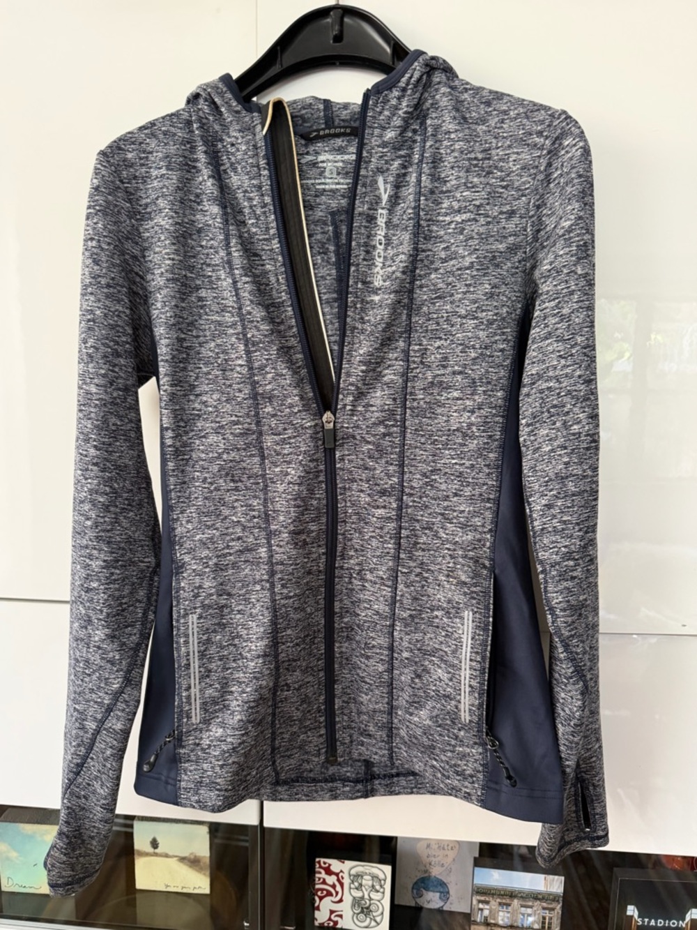 Brooks Heather Navy Full-Zip Hooded Running Jacket